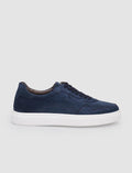 Nubuck Navy Blue Lace-up Men's Athletic Shoes