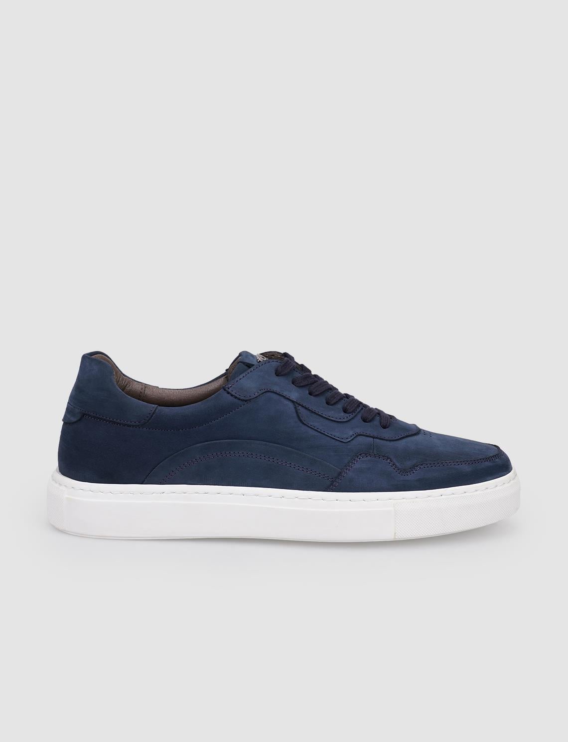 Nubuck Navy Blue Lace-up Men's Athletic Shoes