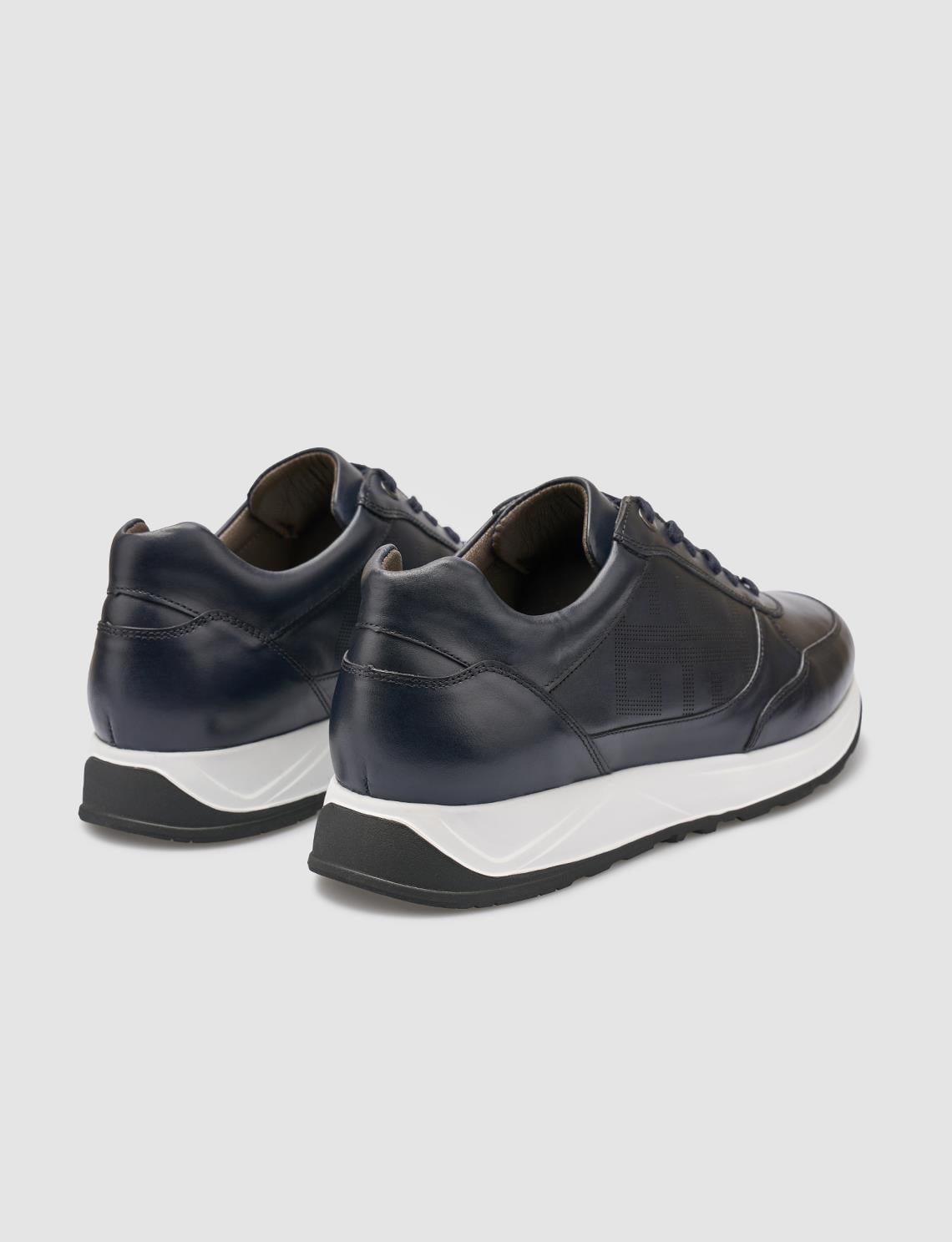 100% Genuine Leather Navy Blue Men's Athletic Shoes