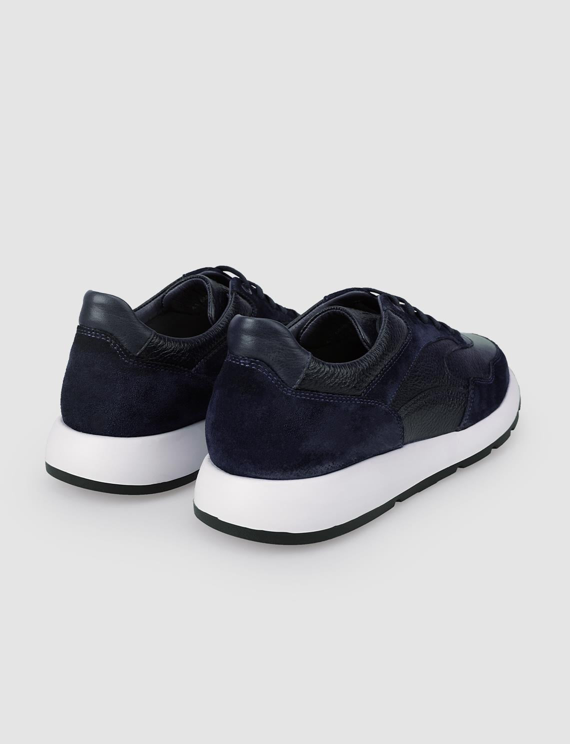 100% Genuine Leather Navy Blue Men's Athletic Shoes