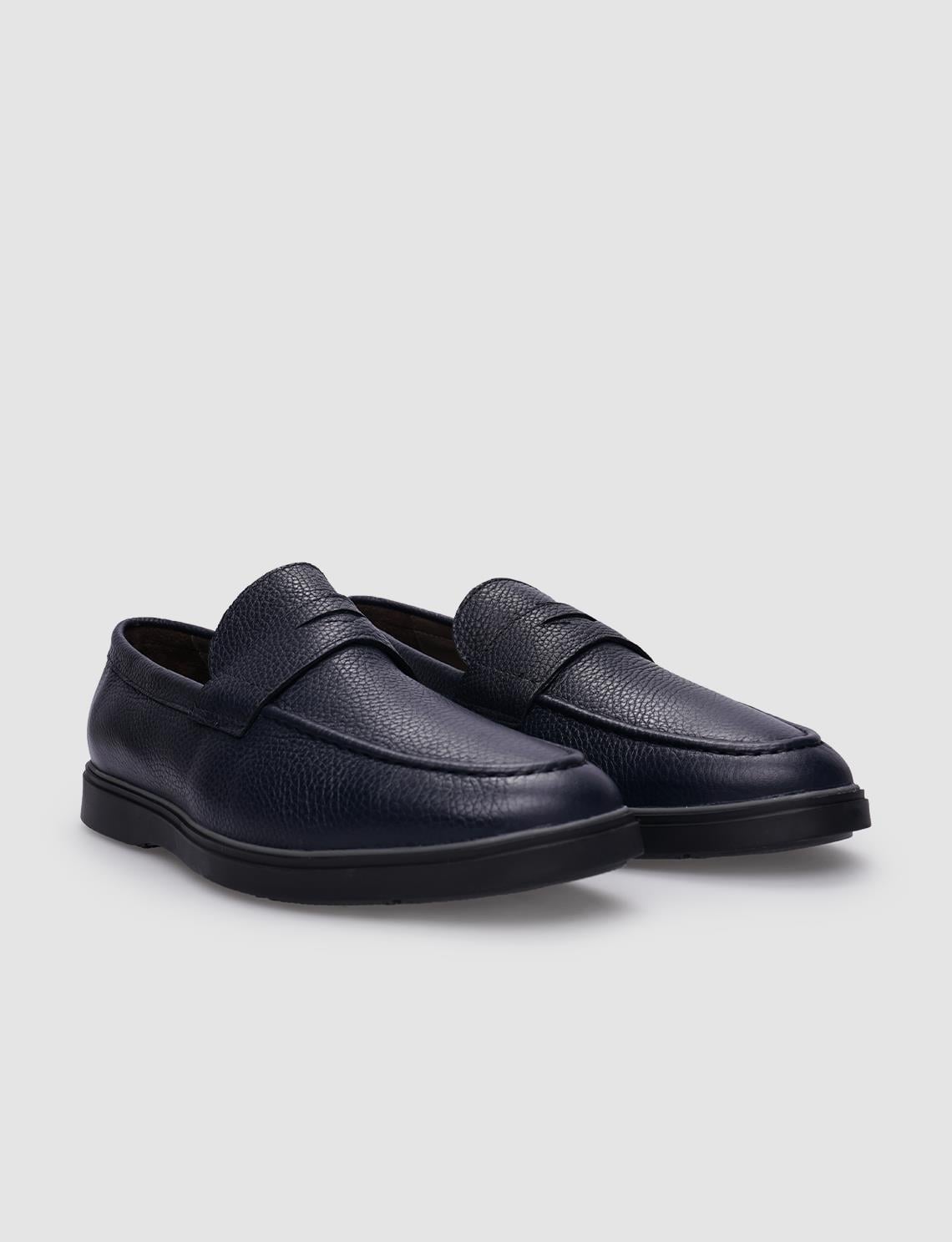 100% Genuine Leather Navy Blue Men's Casual Shoes