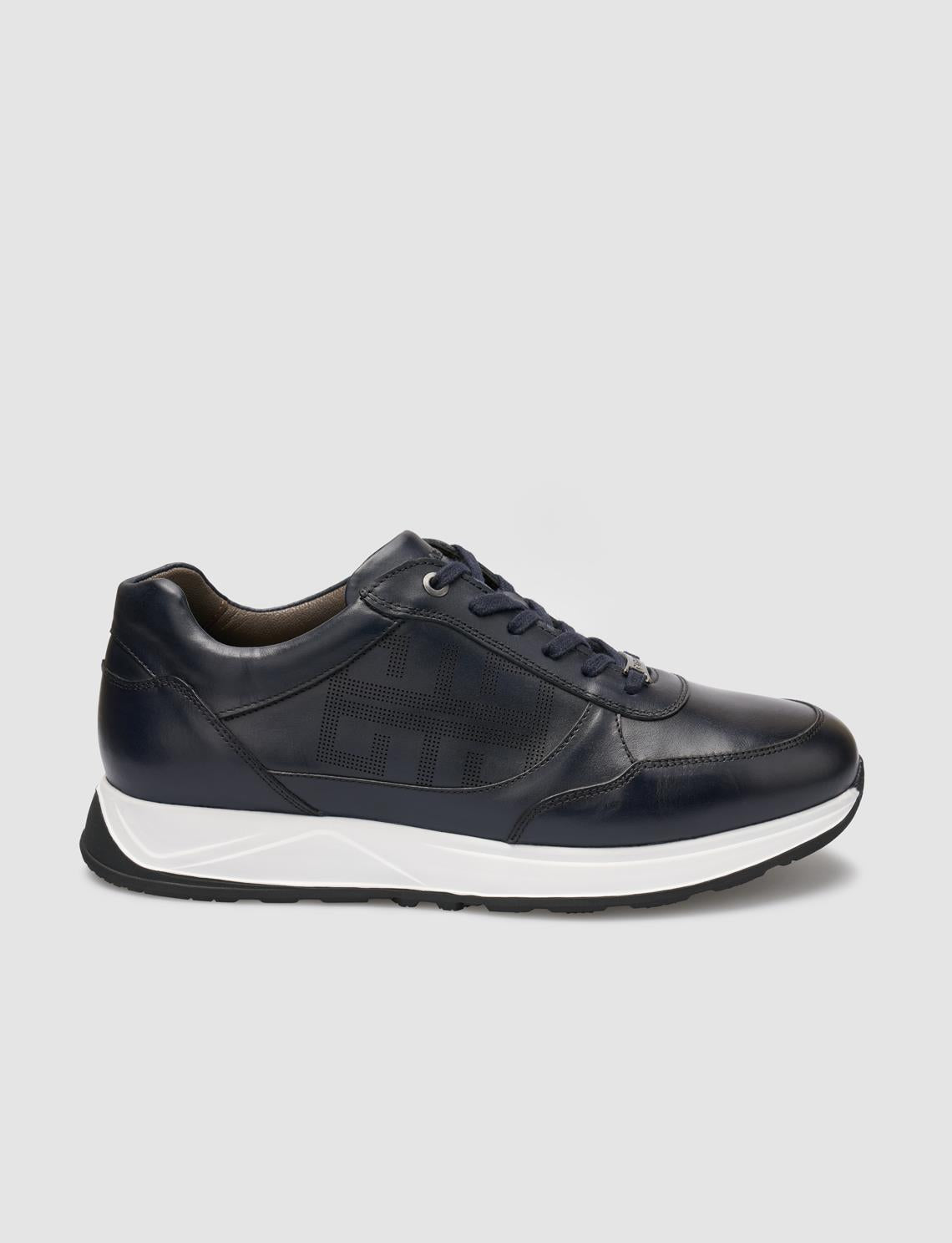 100% Genuine Leather Navy Blue Men's Athletic Shoes