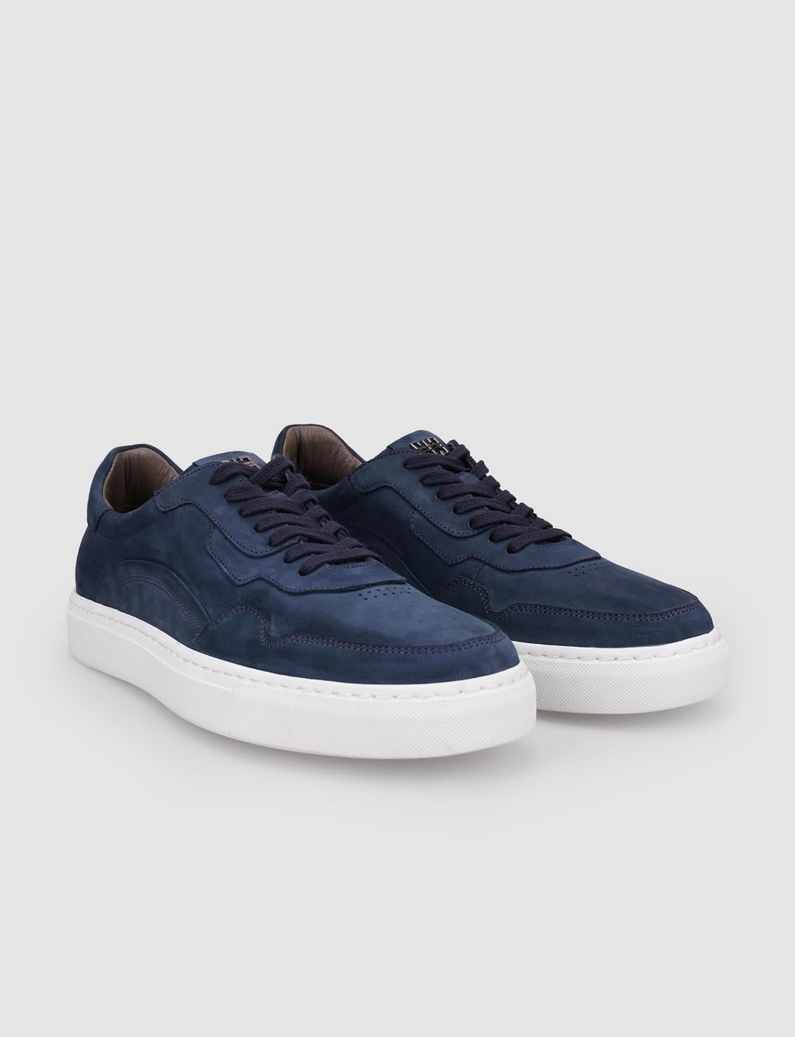 Nubuck Navy Blue Lace-up Men's Athletic Shoes