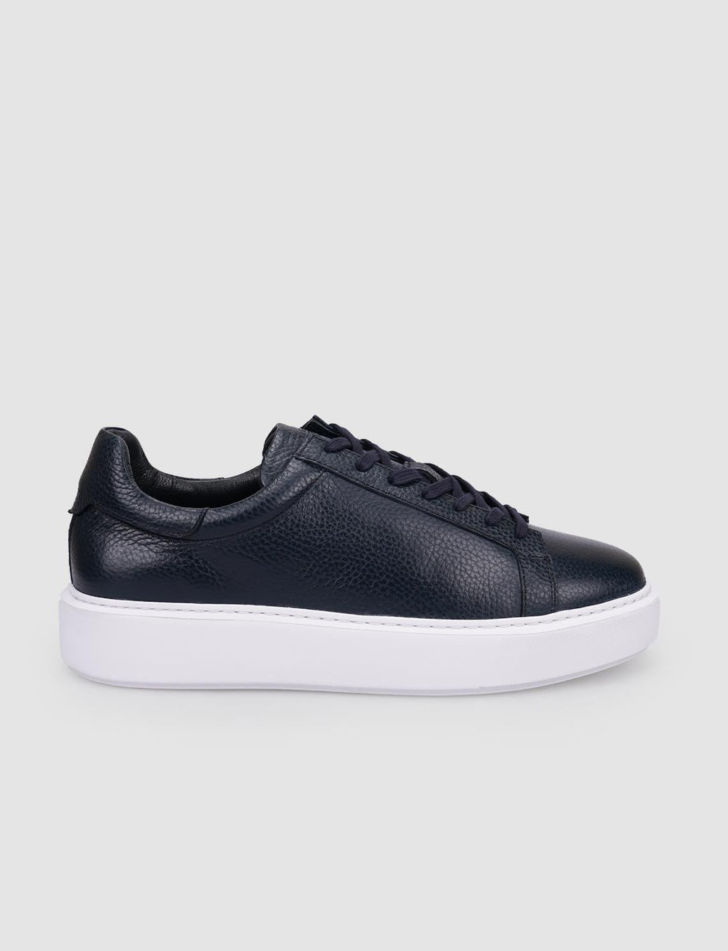 100% Genuine Leather Navy Blue Lace-up Men's Athletic Shoes