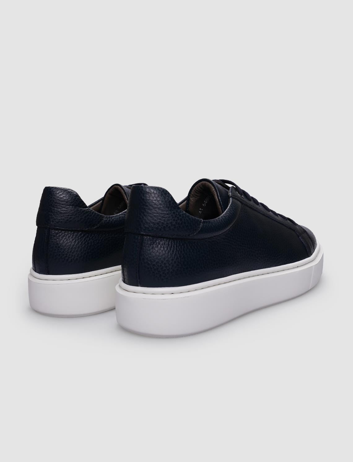 100% Genuine Leather Navy Blue Lace-up Men's Athletic Shoes