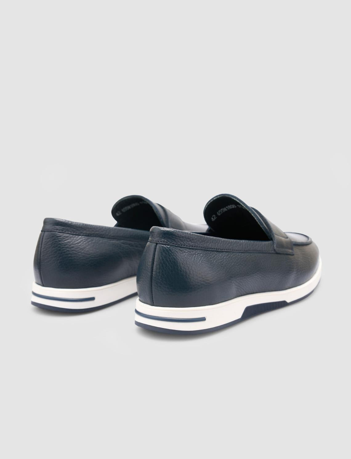 100% Genuine Leather Navy Blue Men's Loafer