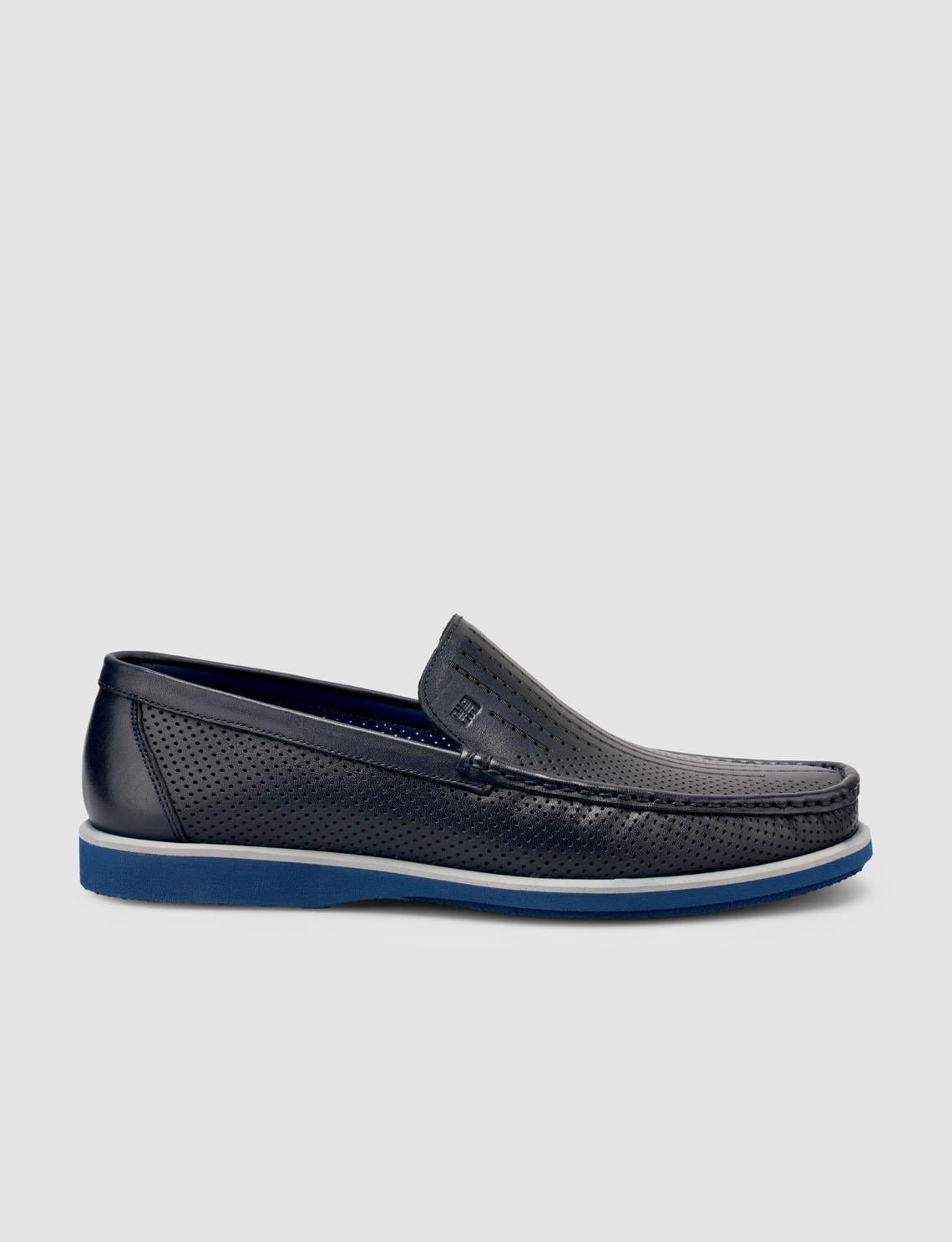 100% Genuine Leather Navy Blue Men's Loafer