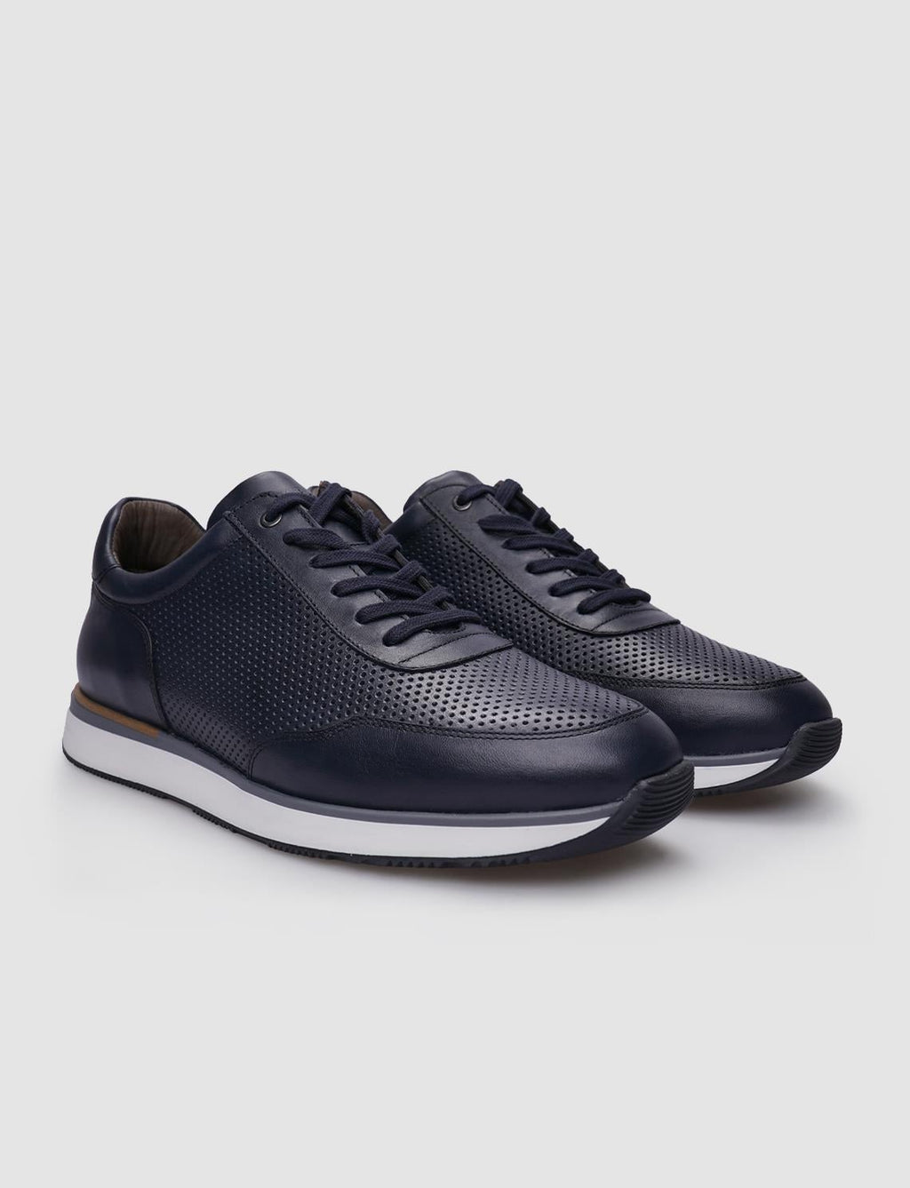 100% Genuine Leather Navy Blue Lace-up Men's Sneaker