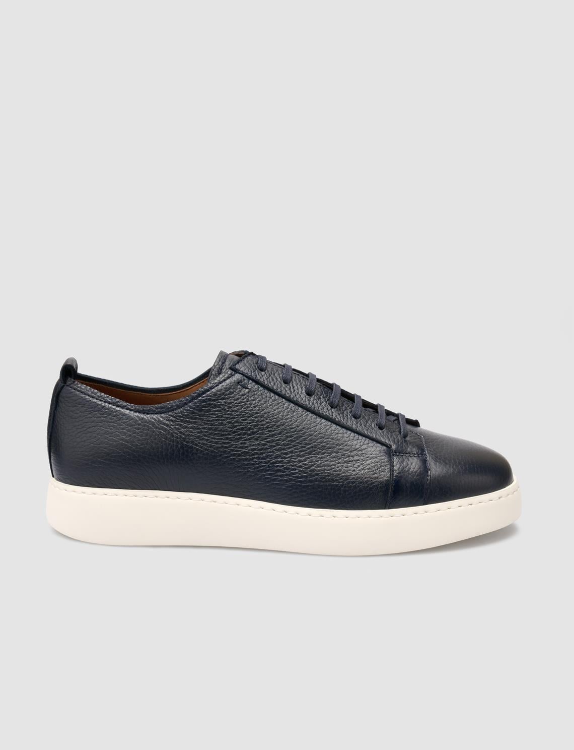 100% Genuine Leather Navy Blue Men's Athletic Shoes