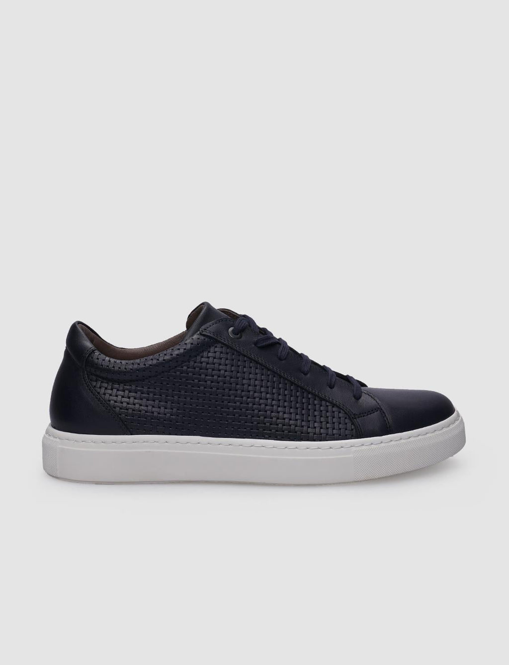100% Genuine Leather Navy Blue Lace-up Patterned Men's Sneaker