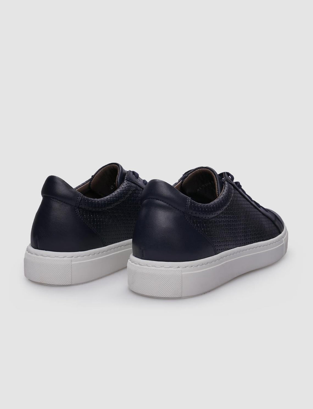 100% Genuine Leather Navy Blue Lace-up Patterned Men's Sneaker