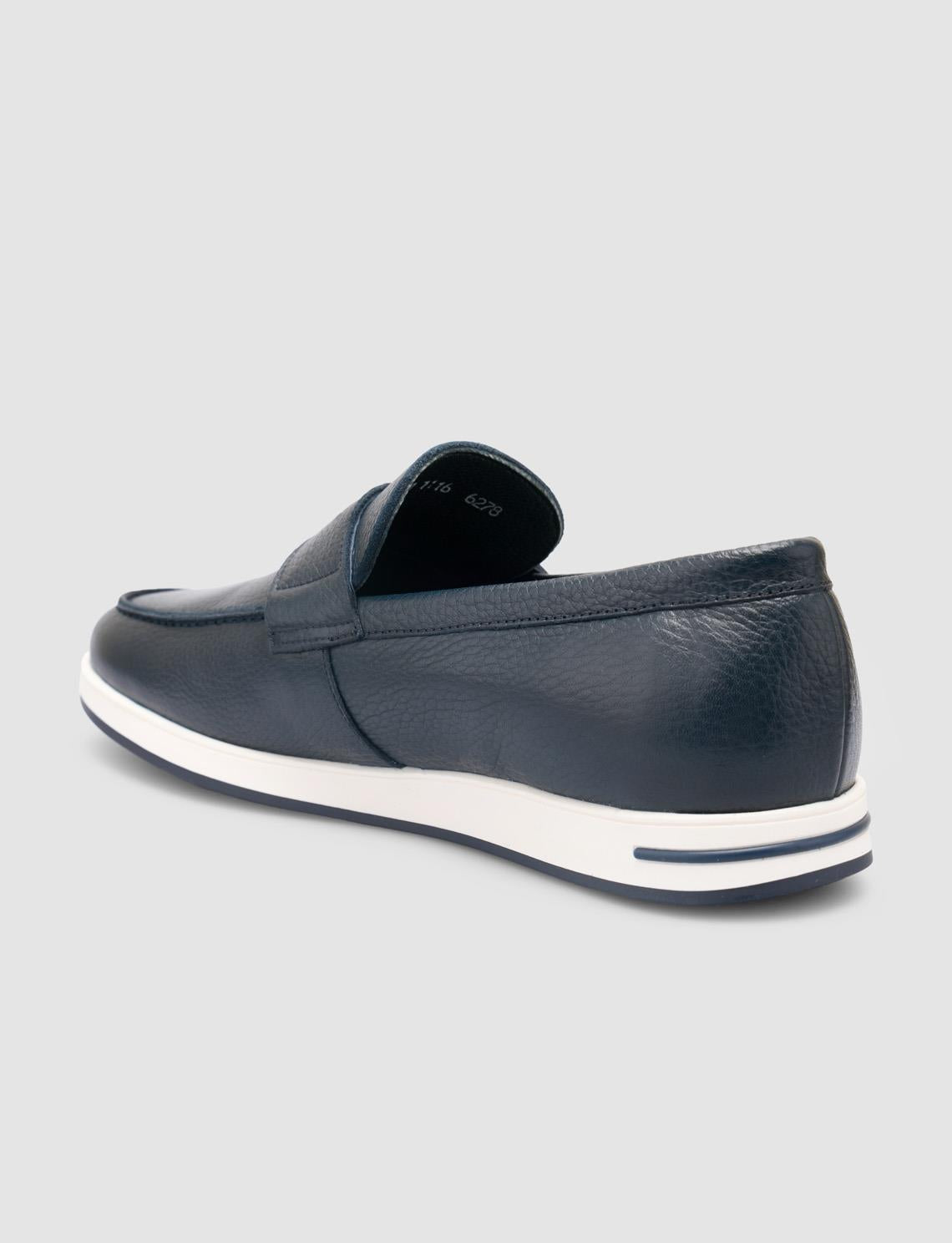 100% Genuine Leather Navy Blue Men's Loafer