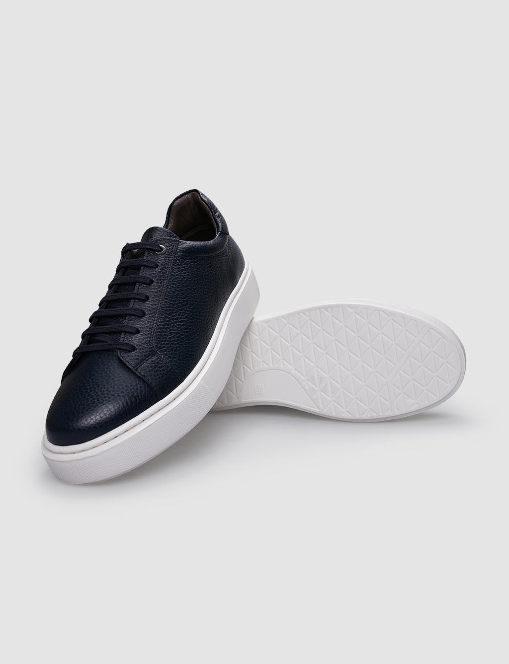 100% Genuine Leather Navy Blue Lace-up Men's Athletic Shoes