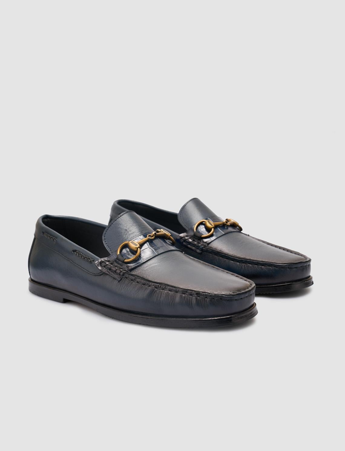 100% Genuine Leather Navy Blue Men's Classic Shoes