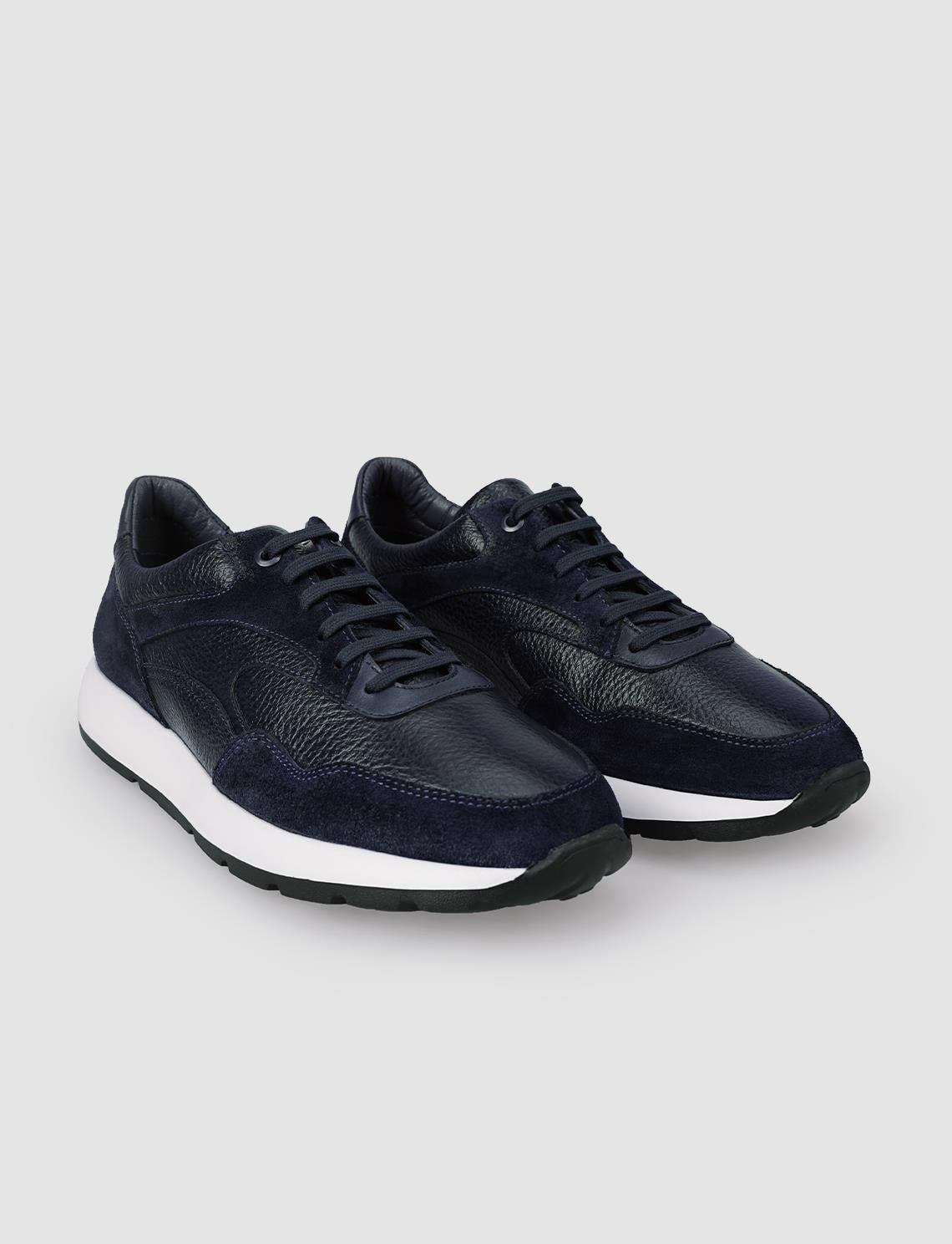 100% Genuine Leather Navy Blue Men's Athletic Shoes
