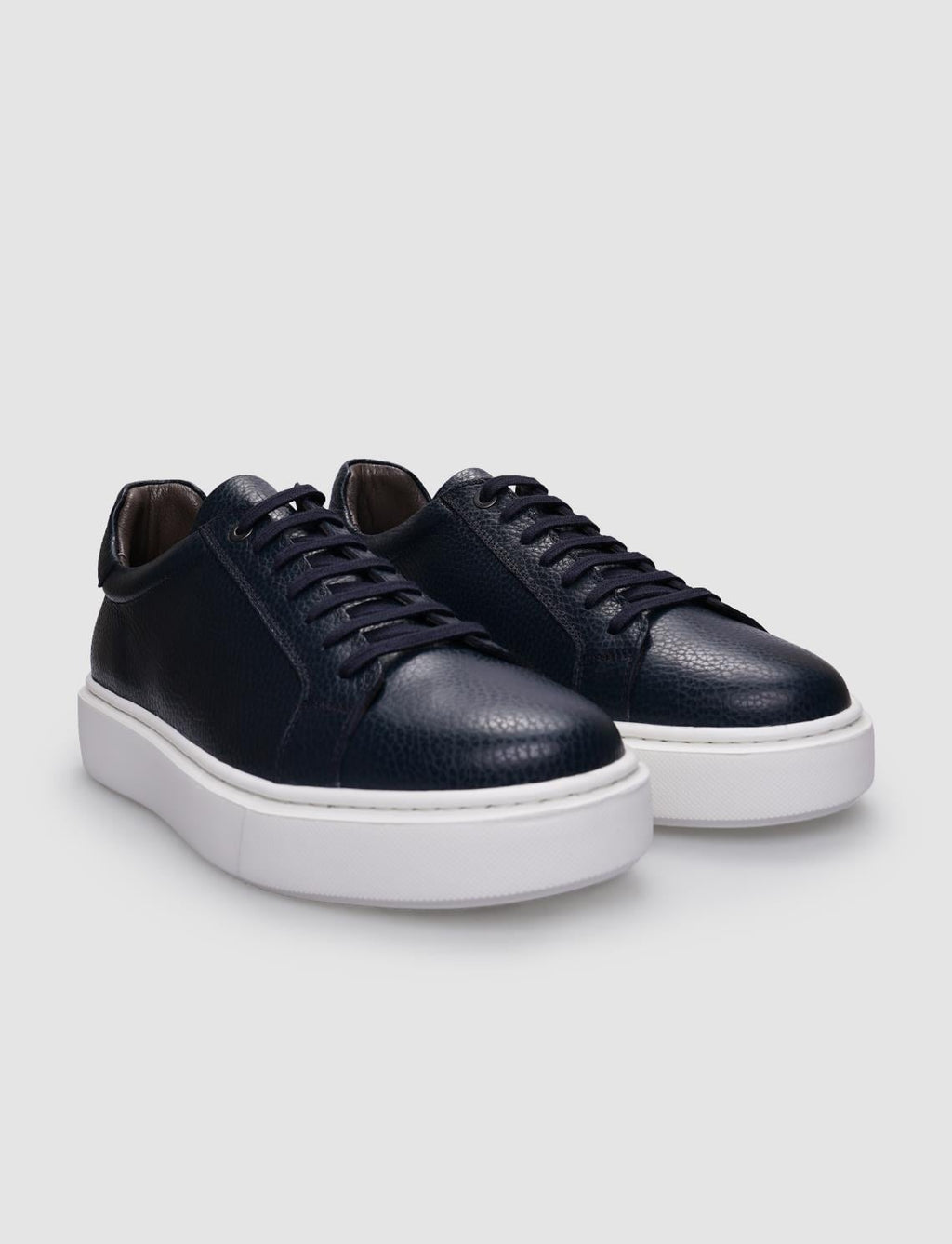 100% Genuine Leather Navy Blue Lace-up Men's Athletic Shoes