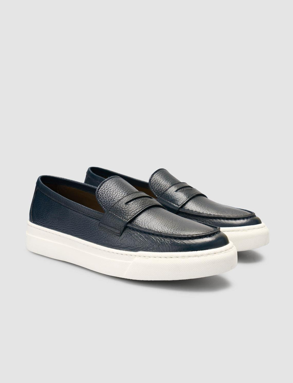 100% Genuine Leather Navy Blue Banded Men's Loafer