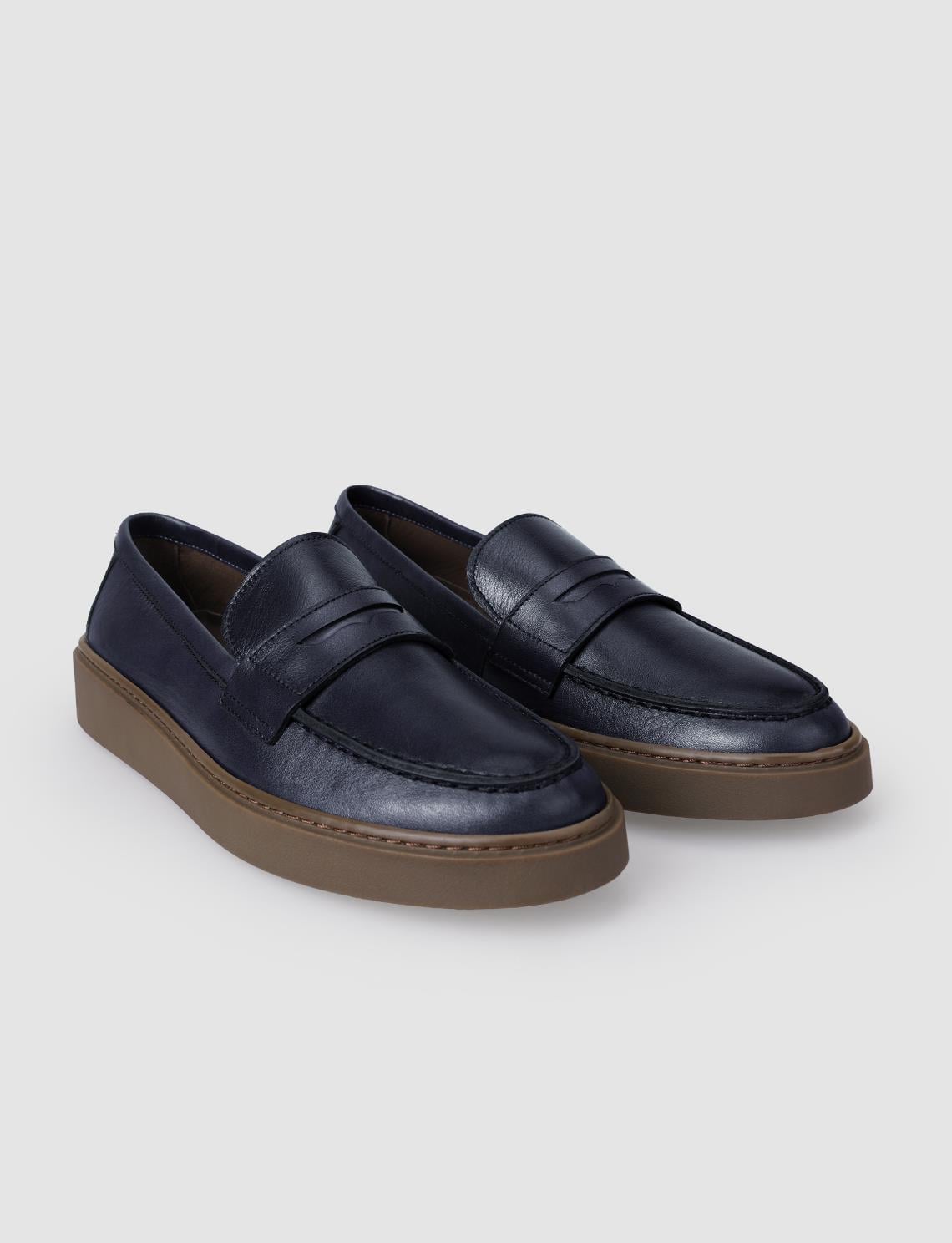 100% Genuine Leather Navy Blue Men's Casual Shoes