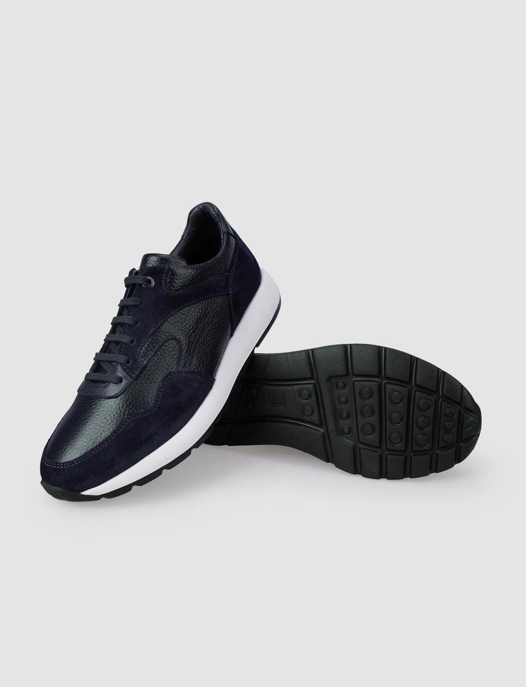 100% Genuine Leather Navy Blue Men's Athletic Shoes