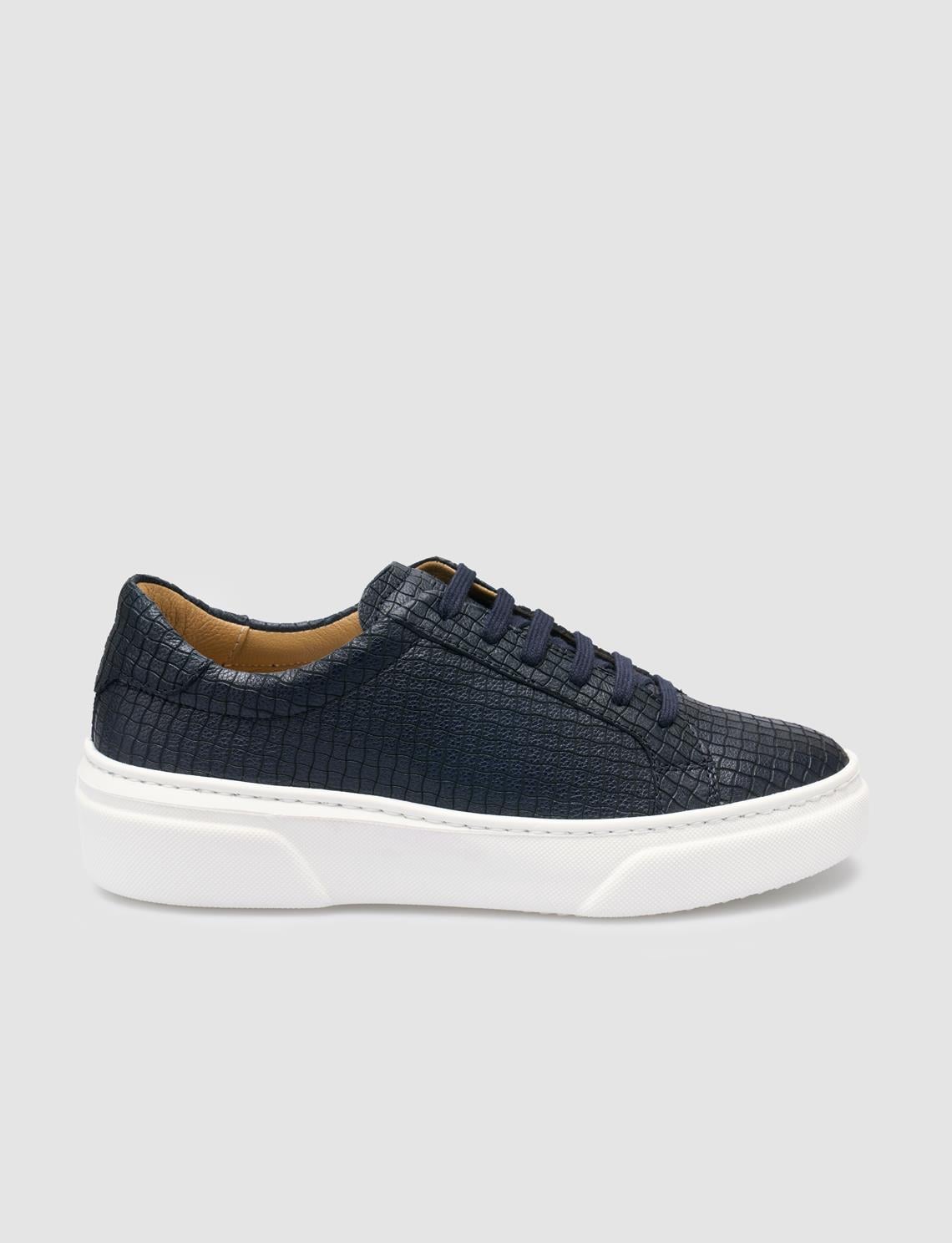 100% Genuine Leather Navy Blue Women's Athletic Shoes