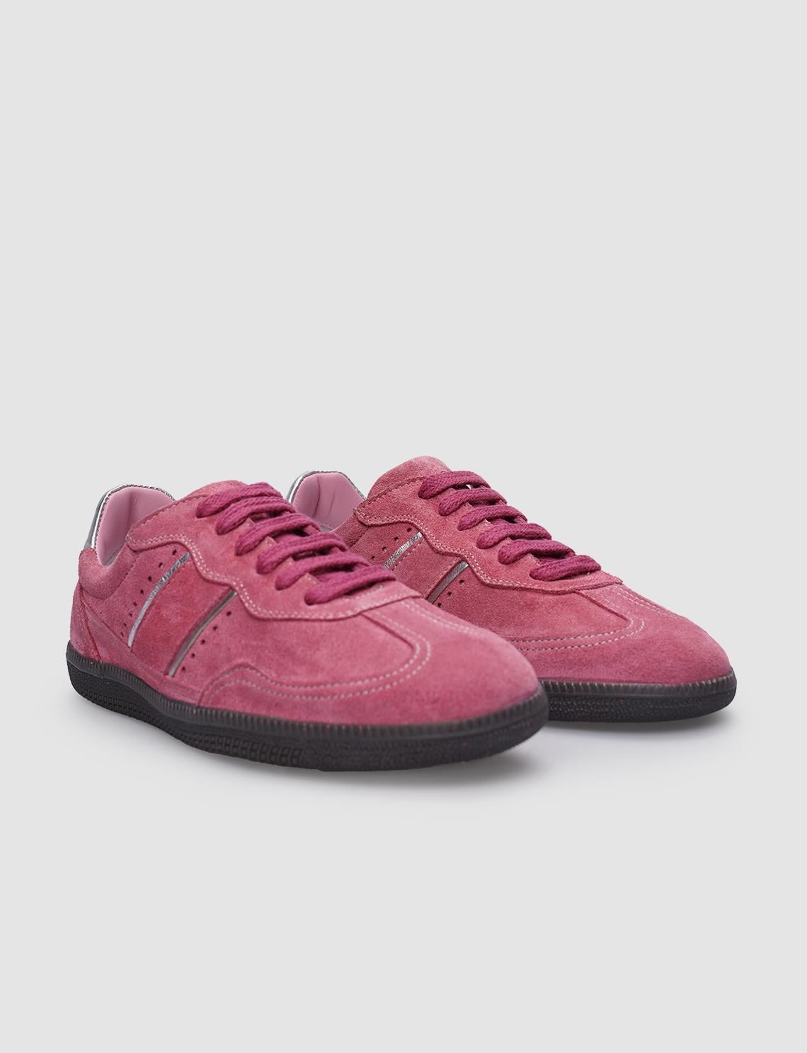 100% Genuine Leather Pink Suede Lace-up Women's Sneaker