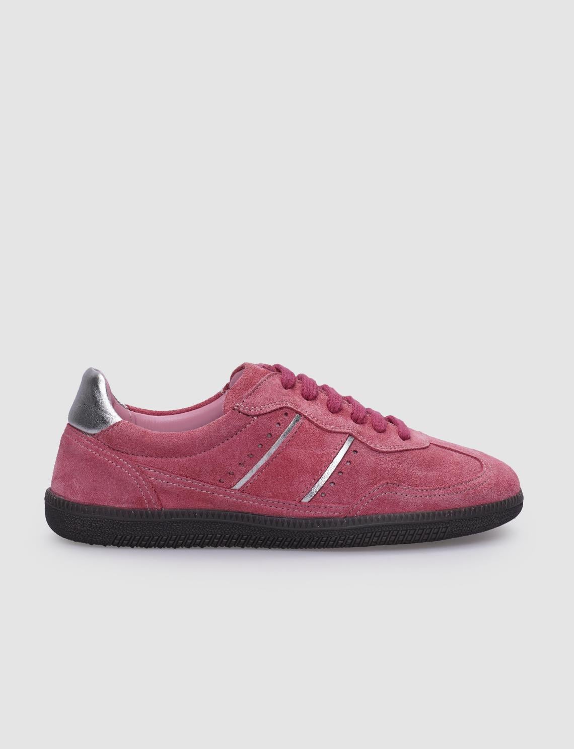 100% Genuine Leather Pink Suede Lace-up Women's Sneaker