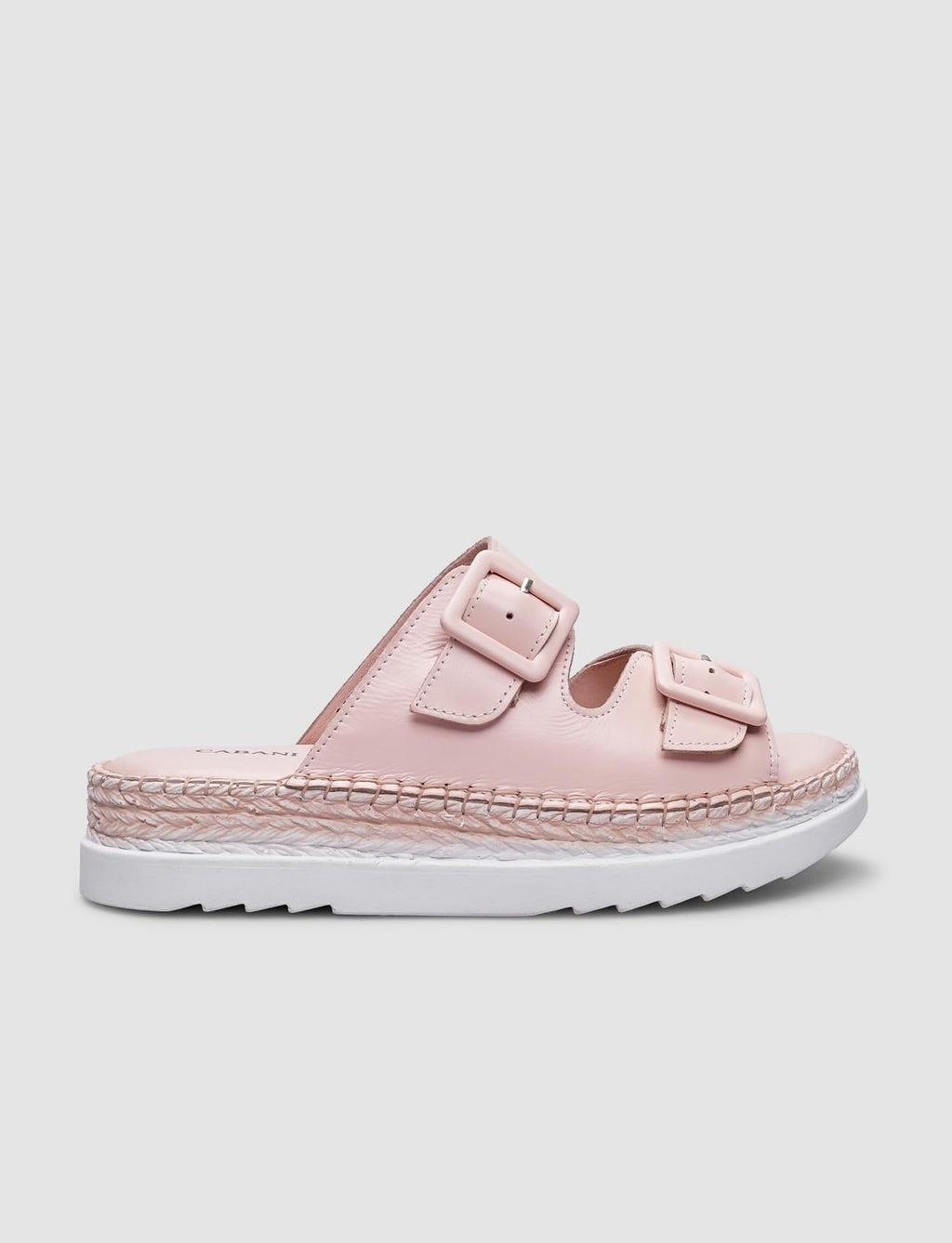 100% Genuine Leather Powder Pink Double Buckle Women's Slippers