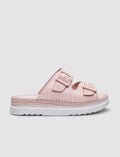 100% Genuine Leather Powder Pink Double Buckle Women's Slippers