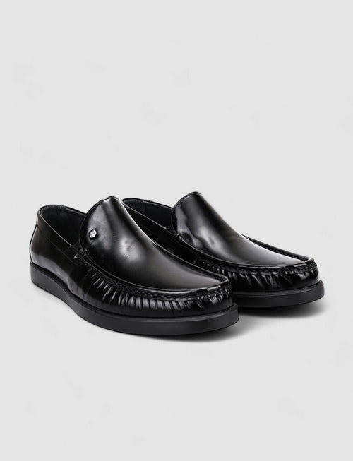 100% Genuine Leather Black Openwork Men's Casual Shoes