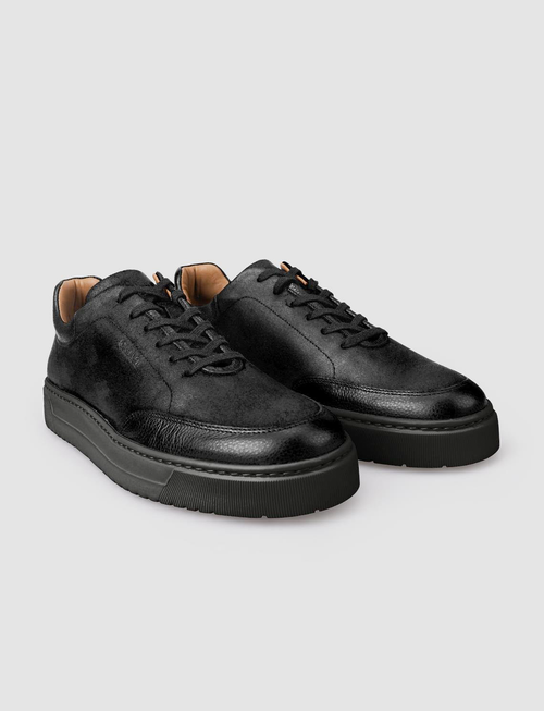 100% Genuine Leather Black Lace-up Men's Athletic Shoes