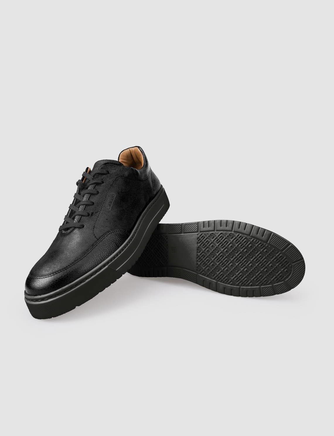 100% Genuine Leather Black Lace-up Men's Athletic Shoes