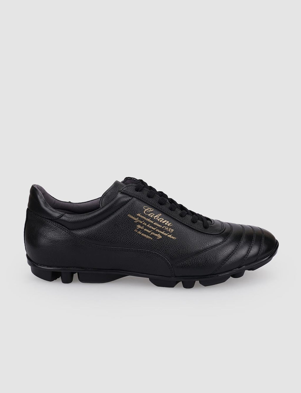 100% Genuine Leather Black Lace-up Turf Soccer Shoes