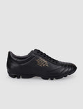 100% Genuine Leather Black Lace-up Turf Soccer Shoes