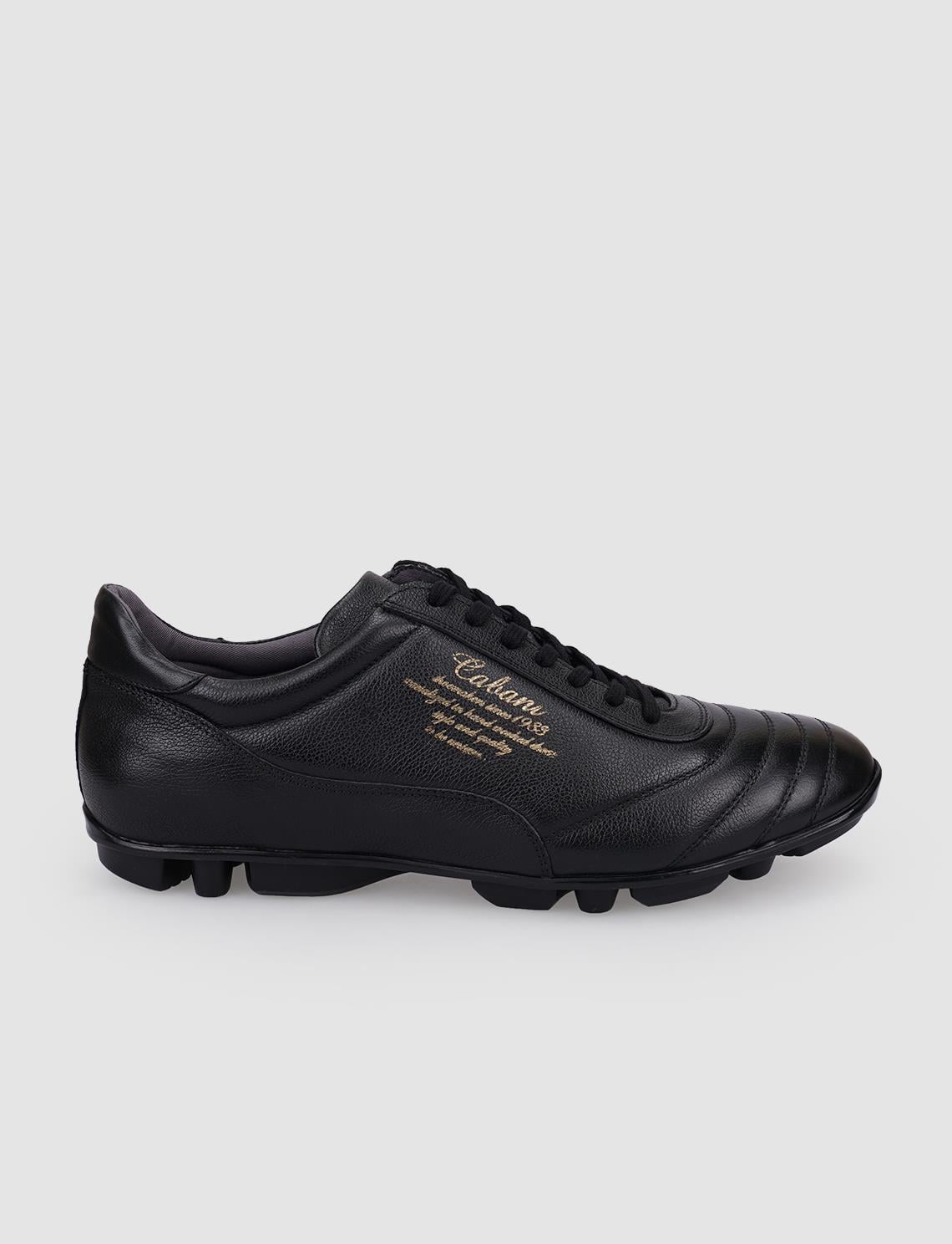 100% Genuine Leather Black Lace-up Turf Soccer Shoes