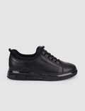 100% Genuine Leather Black Elastic Lace-up Men's Casual Shoes