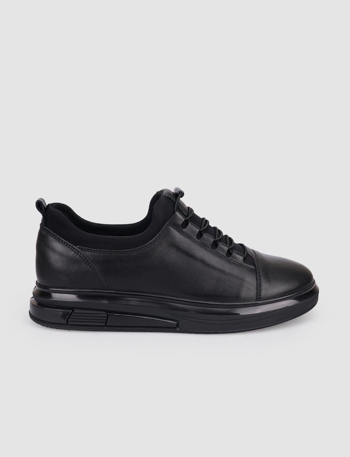 100% Genuine Leather Black Elastic Lace-up Men's Casual Shoes