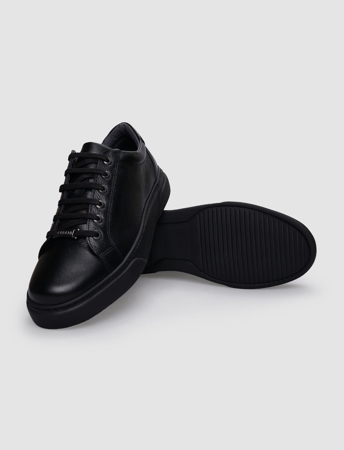 100% Genuine Leather Black Lace-up Men's Sneaker