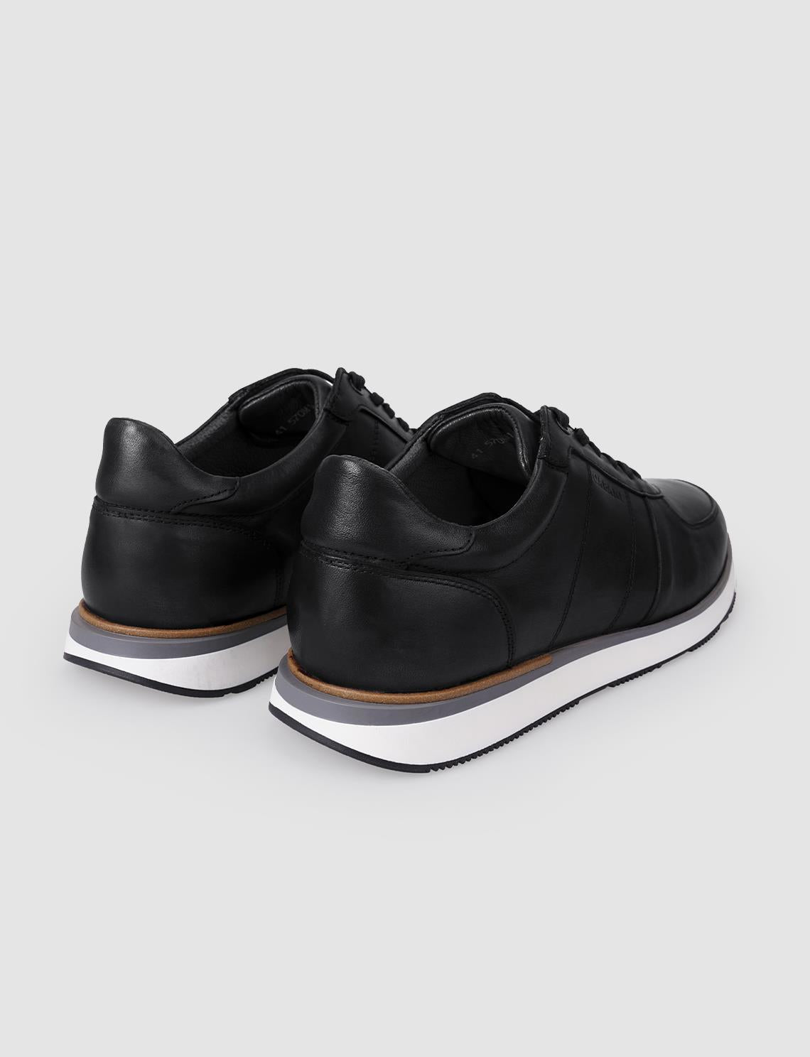 100% Genuine Leather Black Lace-up Men's Athletic Shoes