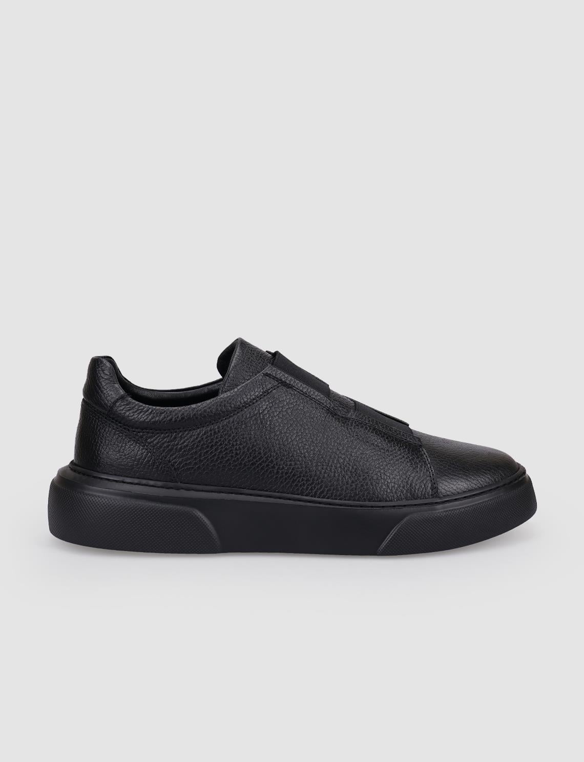 100% Genuine Leather Black Elastic Men's Sneaker