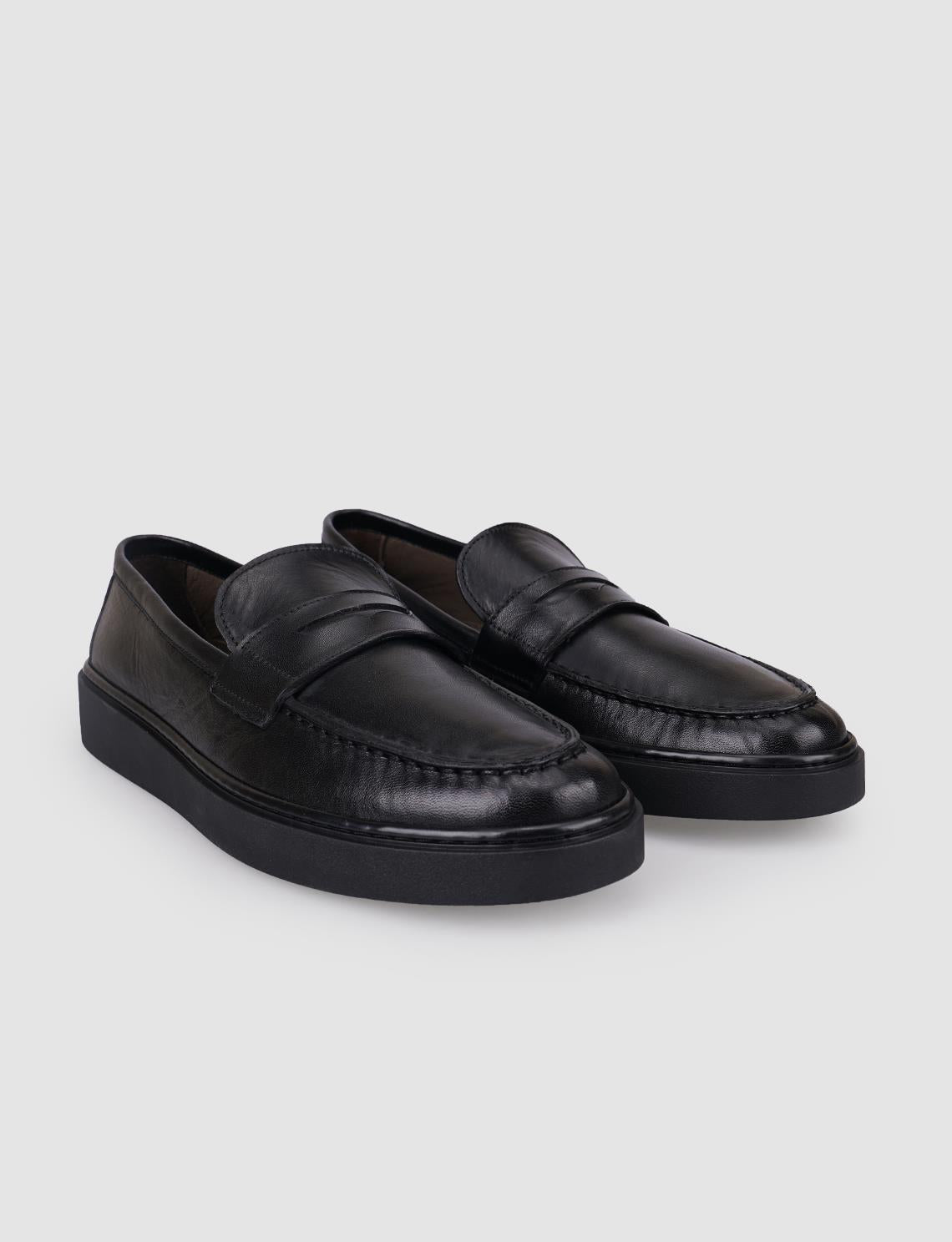 100% Genuine Leather Black Men's Casual Shoes