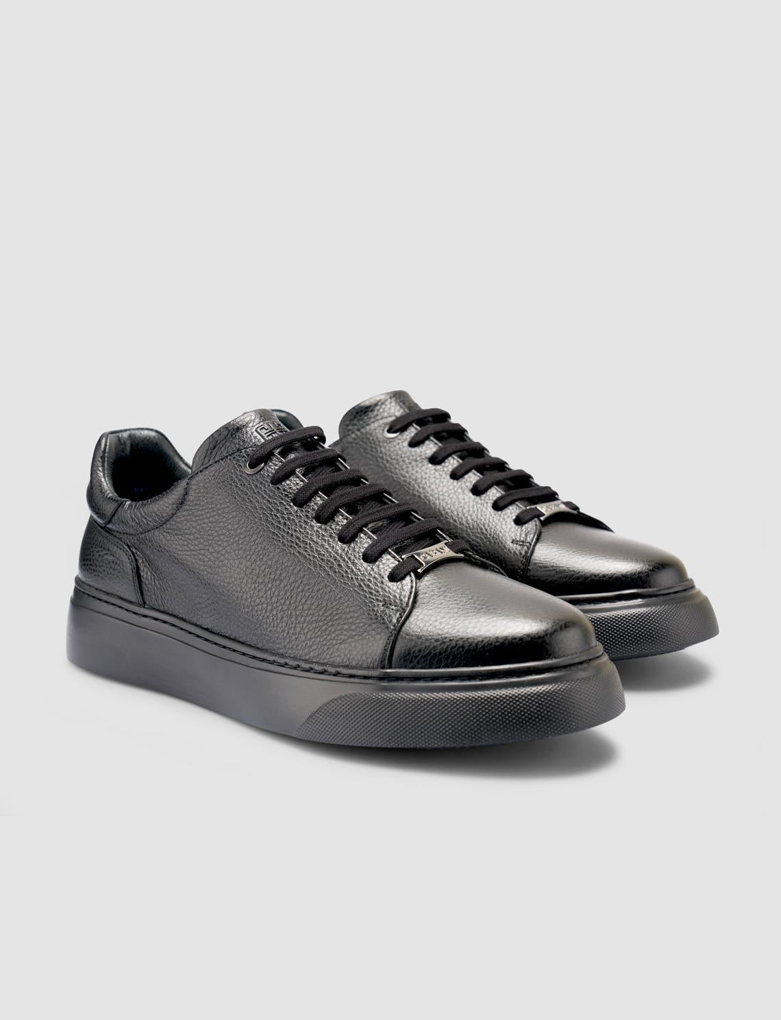 100% Genuine Leather Black Men's Athletic Shoes
