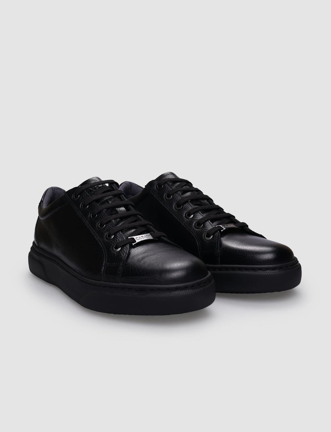 100% Genuine Leather Black Lace-up Men's Sneaker