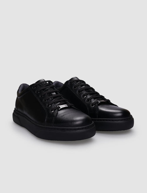 100% Genuine Leather Black Lace-up Men's Sneaker