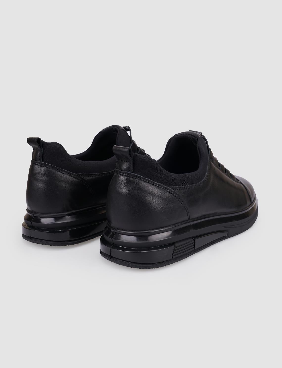 100% Genuine Leather Black Elastic Lace-up Men's Casual Shoes