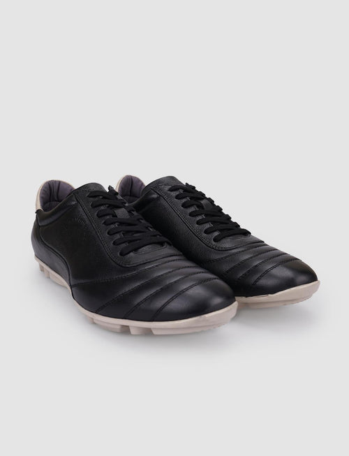100% Genuine Leather Black and White Lace-up Turf Soccer Shoes