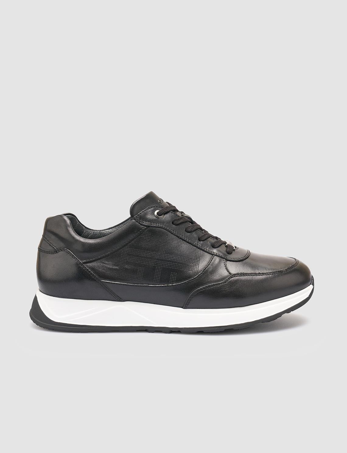 100% Genuine Leather Black Men's Athletic Shoes