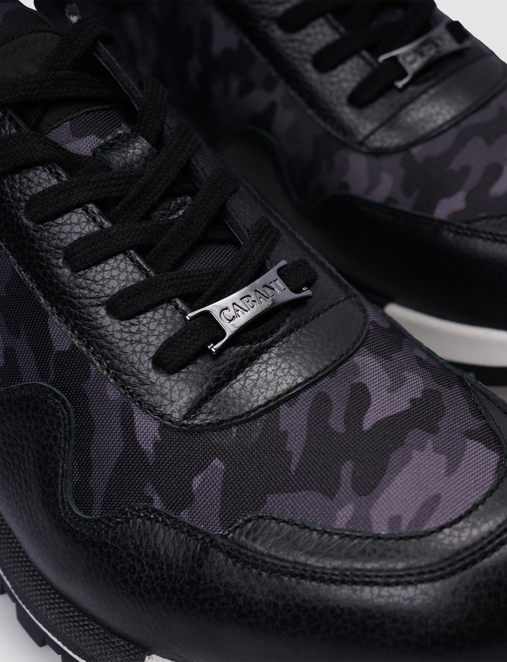 100% Genuine Leather Black Lace-up Camouflage Pattern Men's Sneaker