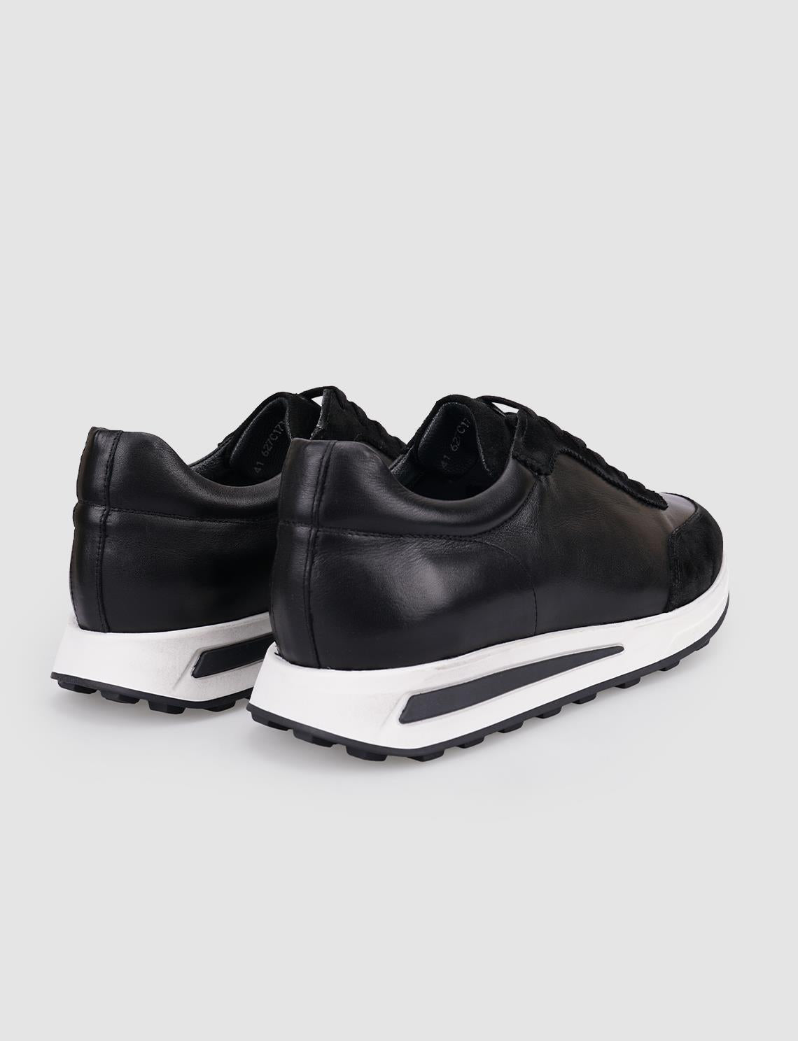 100% Genuine Leather Black Lace-up Men's Athletic Shoes