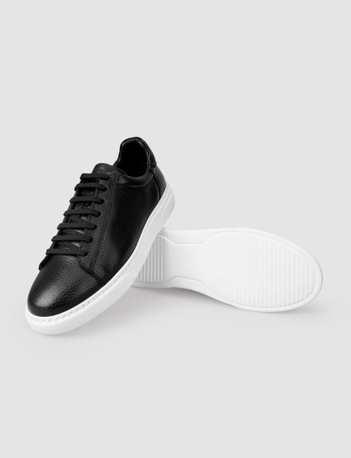100% Genuine Leather Black Lace-up Men's Athletic Shoes