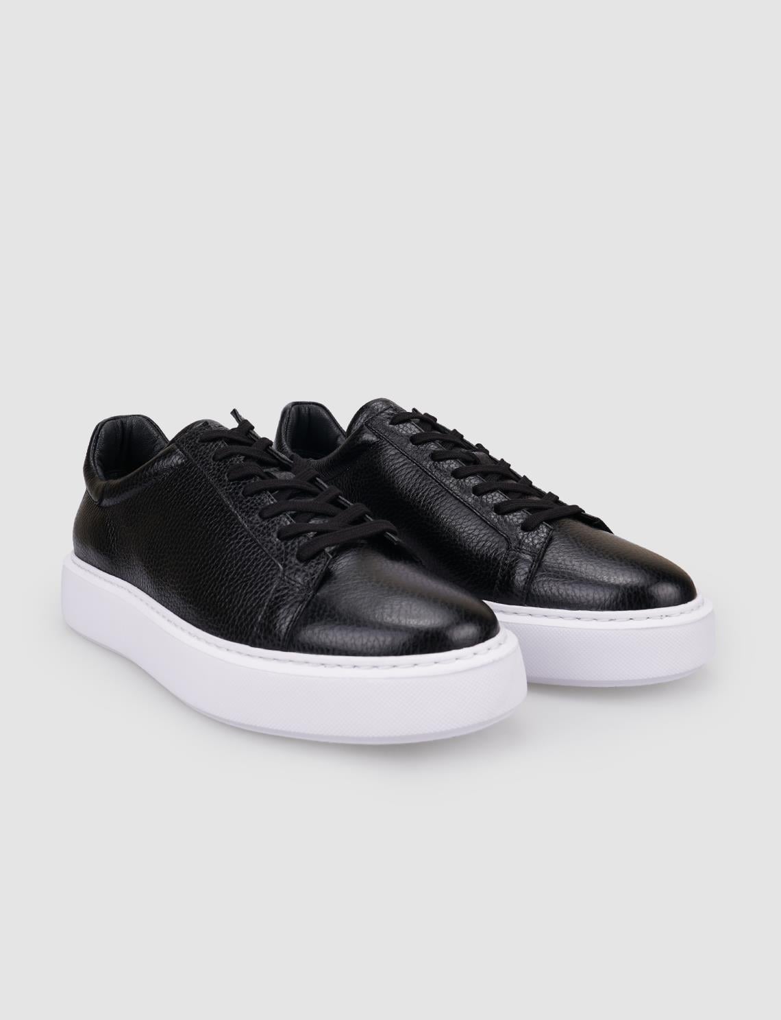 100% Genuine Leather Black Lace-up Men's Athletic Shoes